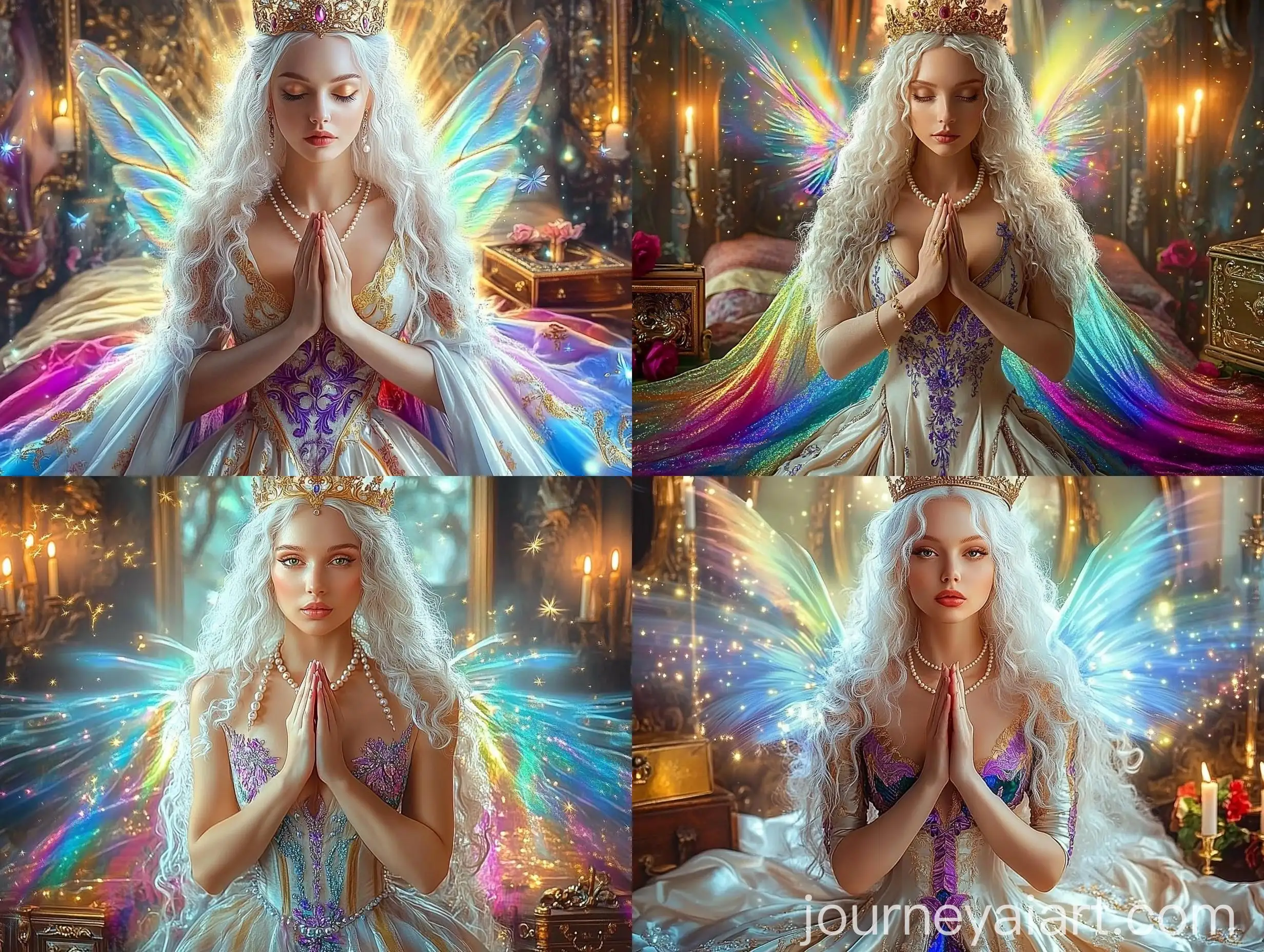 Medieval-Queen-in-Prayer-Position-with-Orchids-and-Candlelight