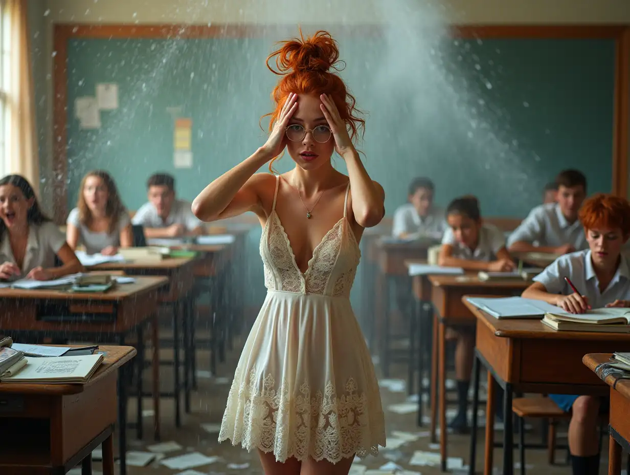 Flustered-Redheaded-Professor-in-WaterSoaked-Classroom-Chaos