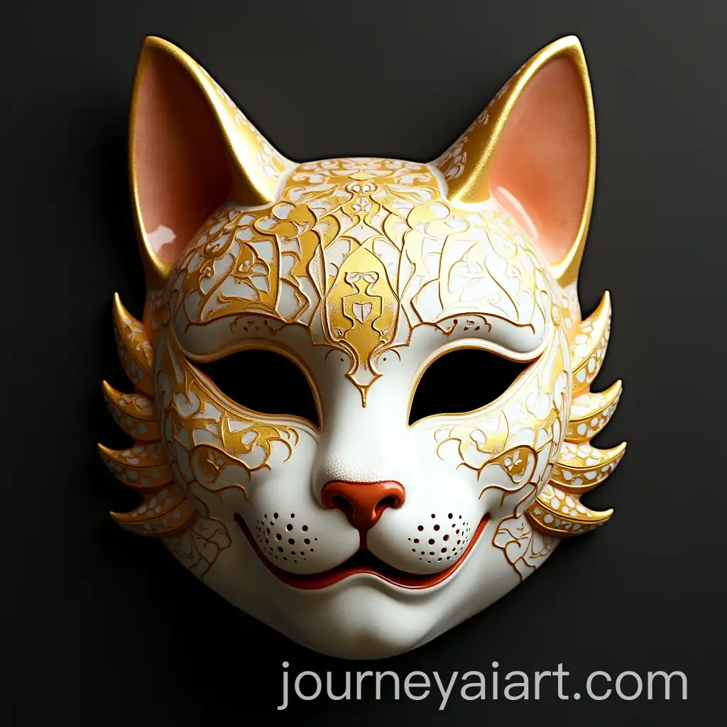 Japanese-Mask-InspiredAI-Art-Prompt-Expansion-by-Kintsugi-with-Gold-and-White-Colors-Featuring-Lynx-Cats