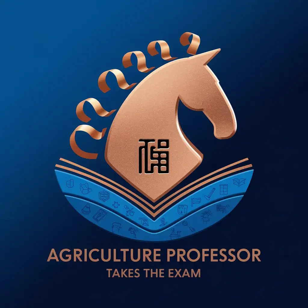 LOGO Design for Agriculture Professor Takes the Exam Bronze Tripod Antique Ship and Horse Head Symbolism with Blue Gradient Background