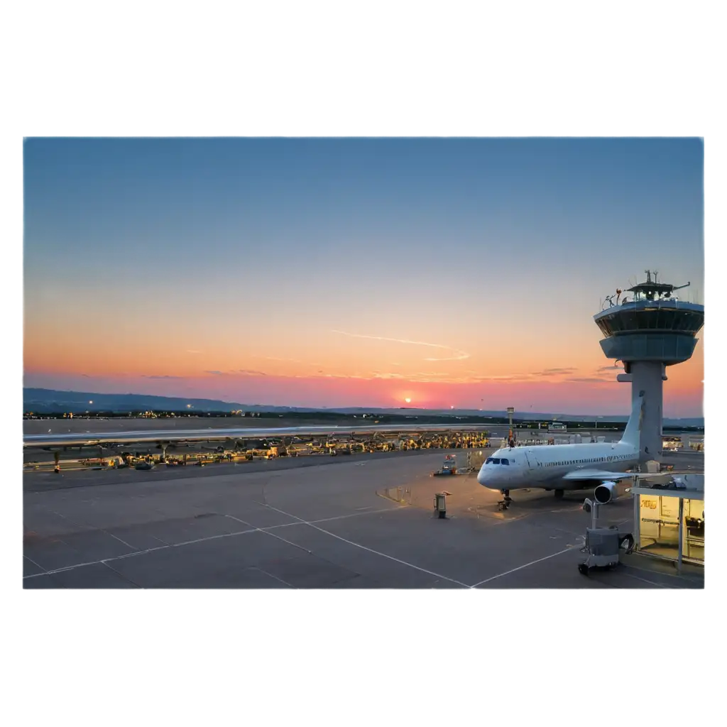 a nice airport view with sunrise and sunny day