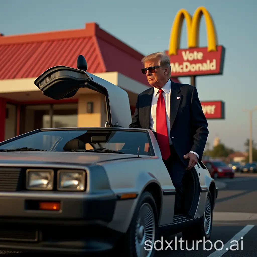 Donald-Trump-Preparing-to-Enter-DeLorean-Outside-McDonalds