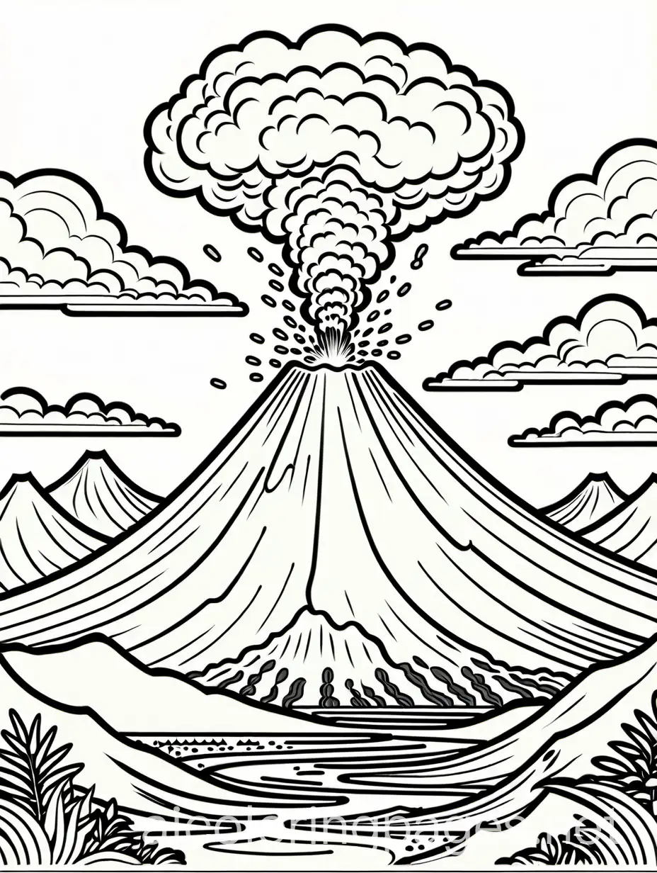 Volcano-Eruption-Coloring-Page-Black-and-White-Line-Art-with-Ample-White-Space