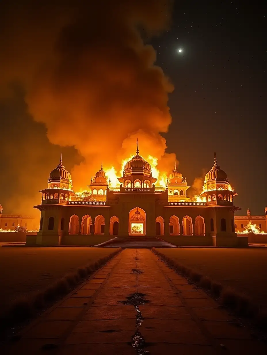 Indian-Royal-Palace-Engulfed-in-Flames-Under-Night-Sky