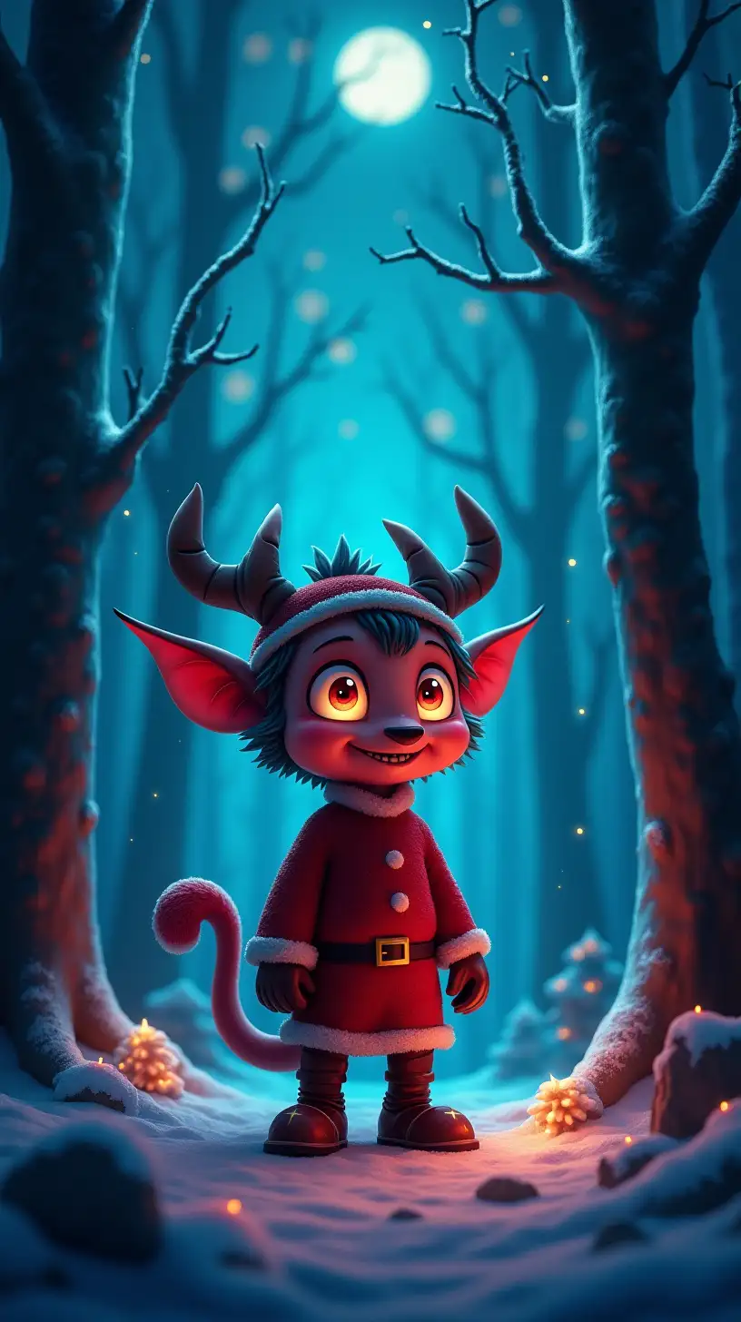 Adorable Christmas Demon in a Magical Twilight Forest