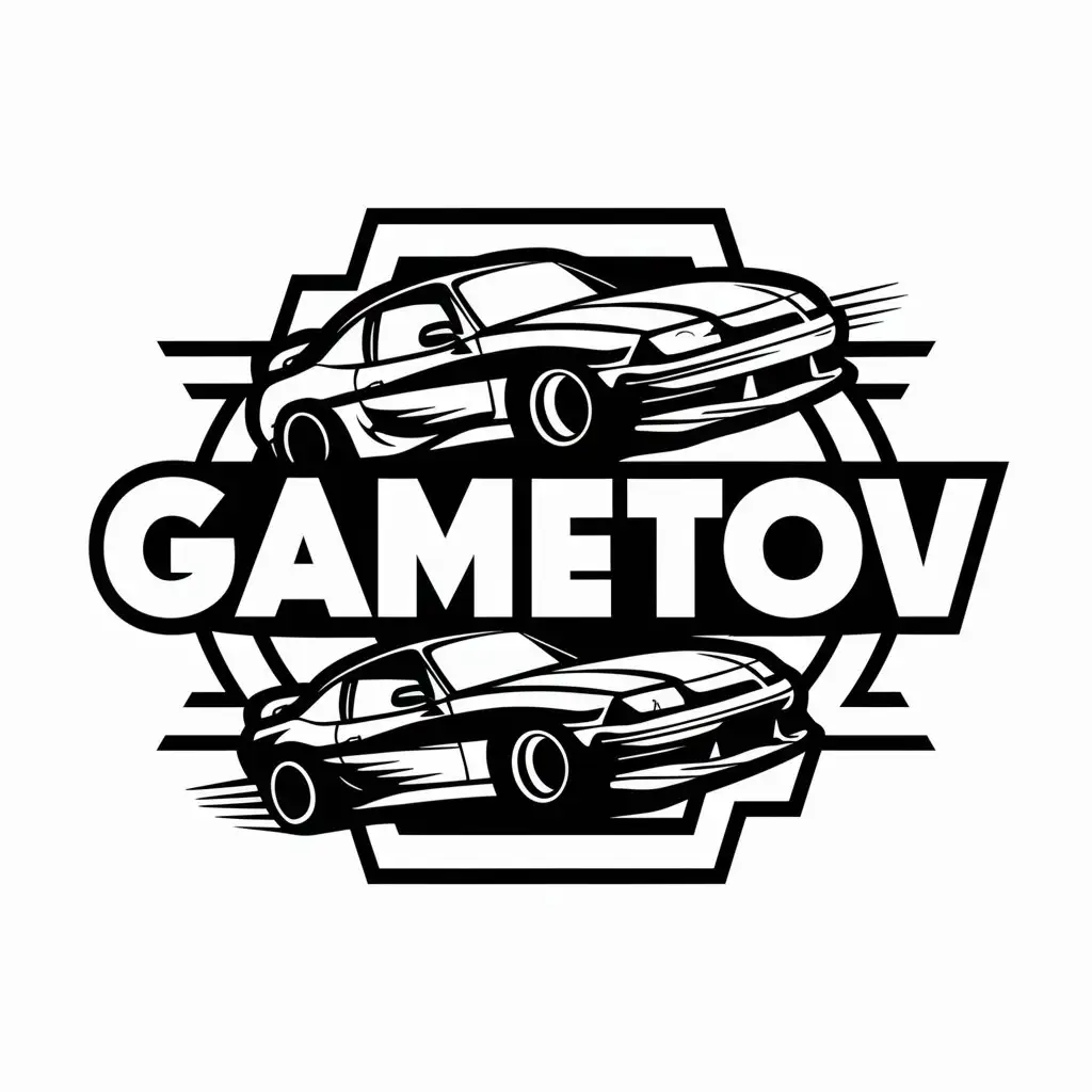 a vector logo design,with the text "GameTOV", main symbol:Drifting cars. Japanese style,complex,be used in Game industry,clear background