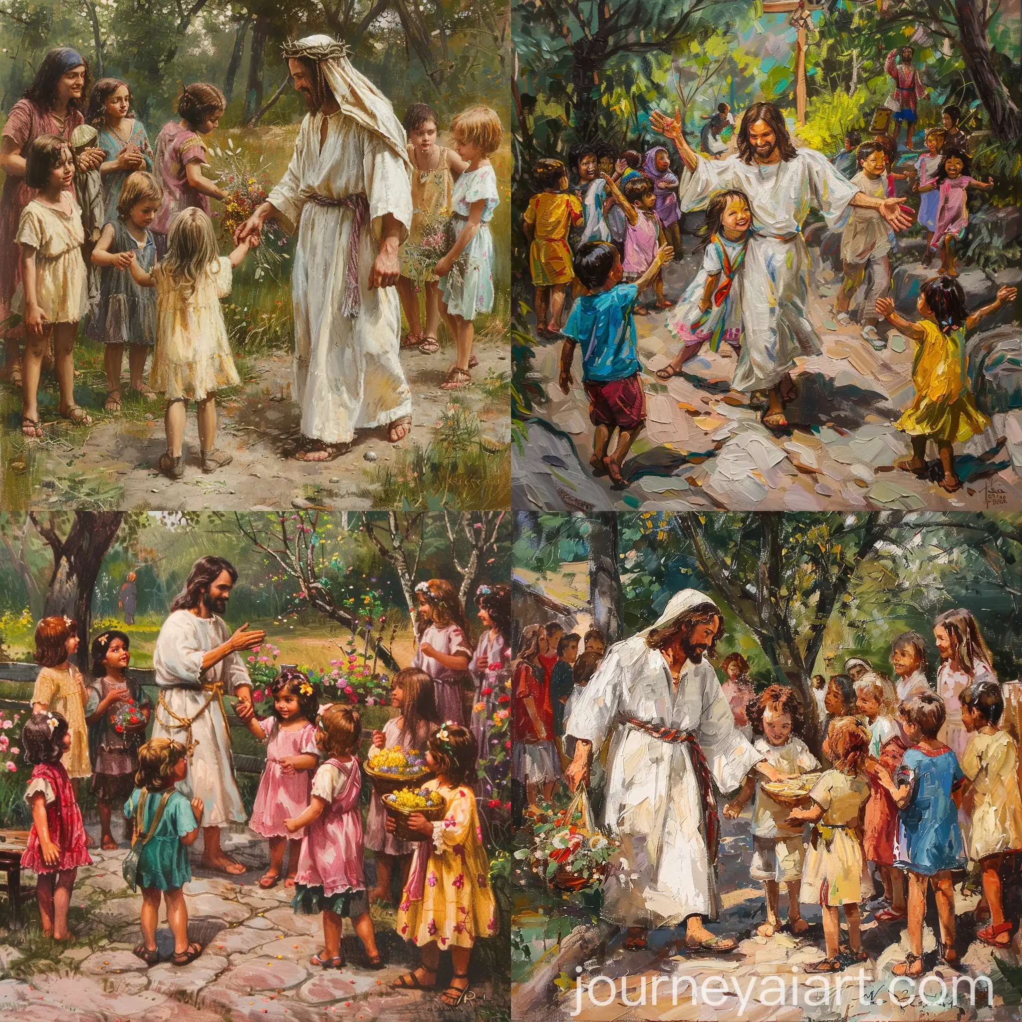 Jesus-Arrives-at-the-Park-Greeted-by-Cheerful-Children