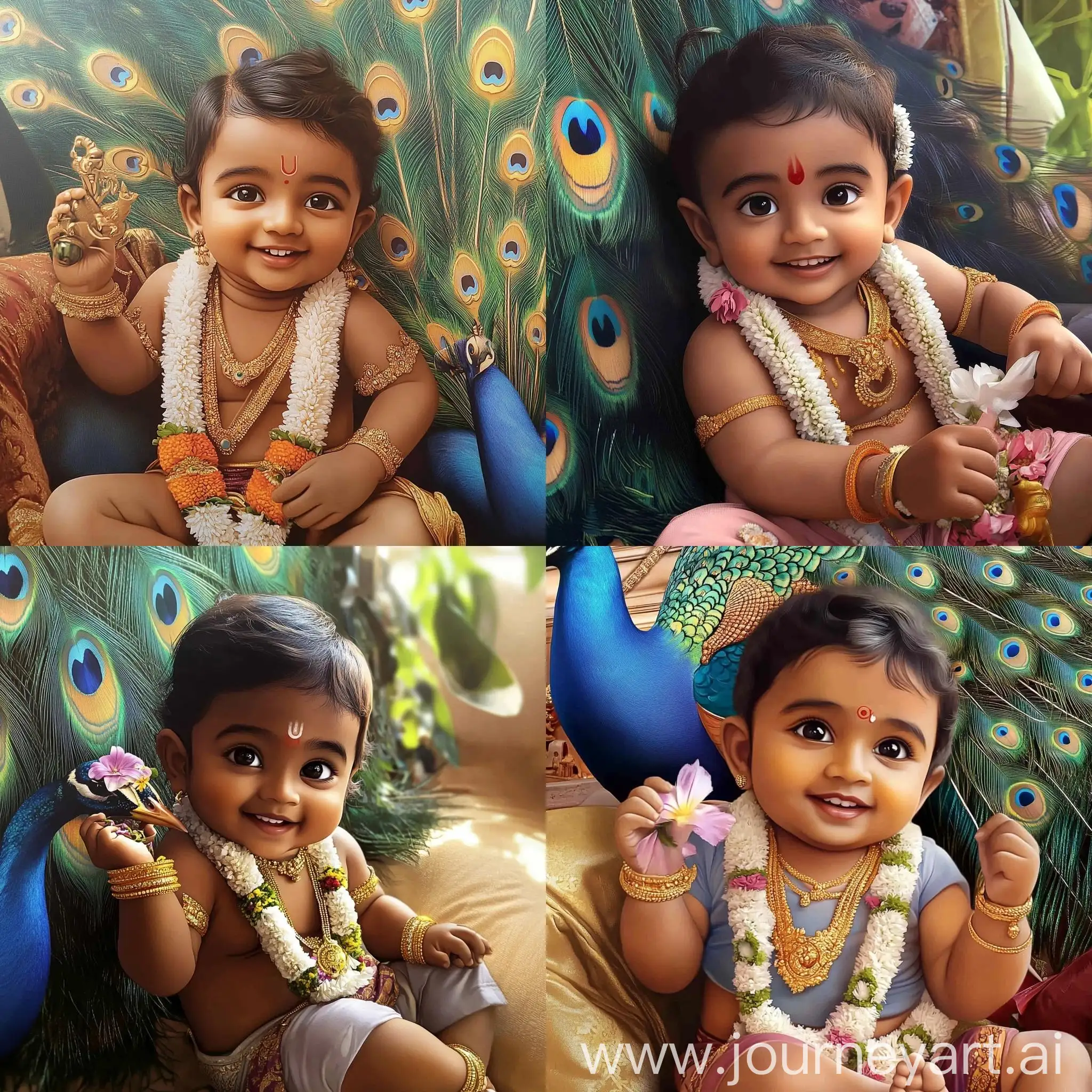 Smiling-Child-Lord-Murugan-with-Flowers-and-Peacock