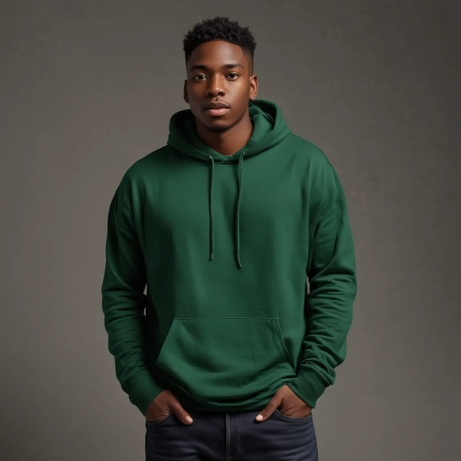 Stylish Black Person in Emerald Green Tee Shirt and Hoodie