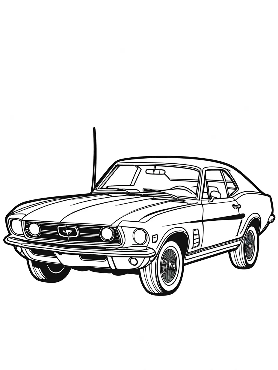 Car, Coloring Page, black and white, line art, white background, Simplicity, Ample White Space. The background of the coloring page is plain white to make it easy for young children to color within the lines. The outlines of all the subjects are easy to distinguish, making it simple for kids to color without too much difficulty