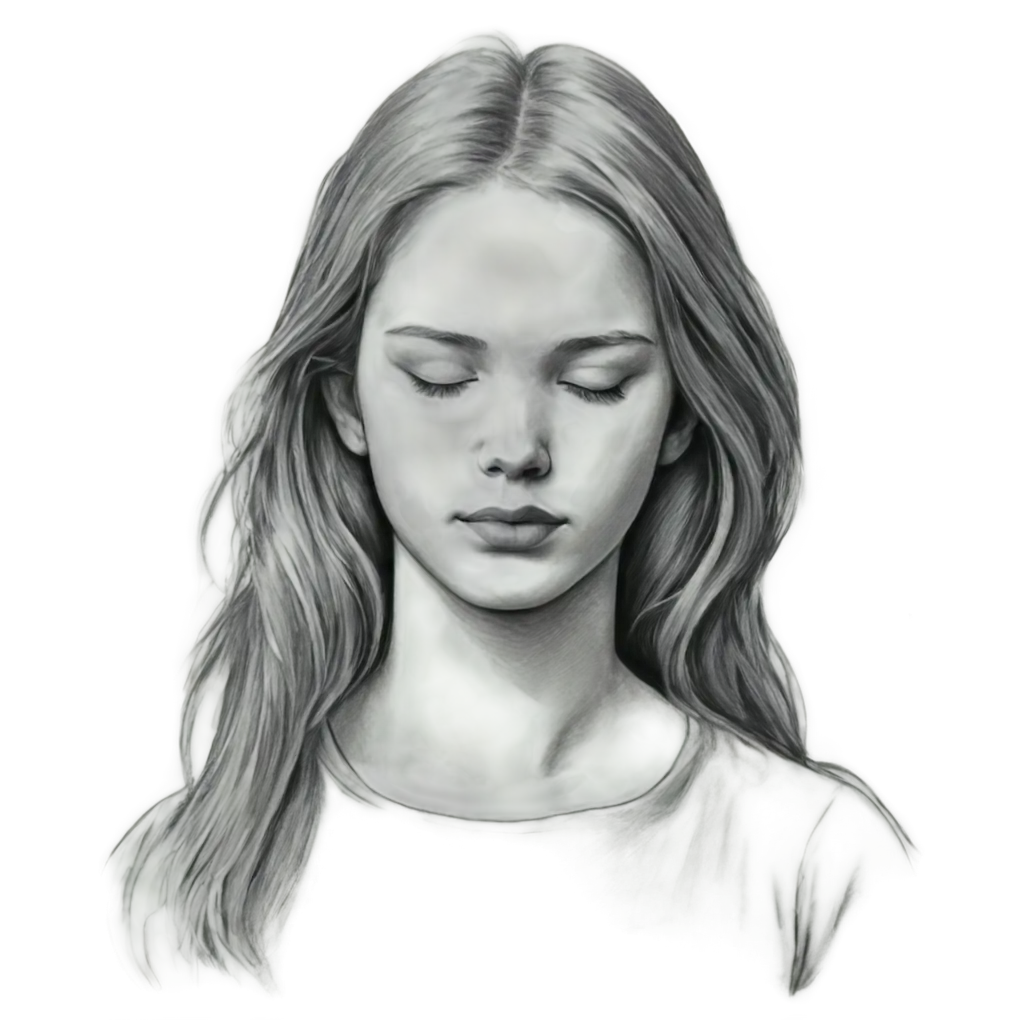 Portrait-of-a-Girl-with-Eyes-Closed-Pencil-Sketch-PNG-Image