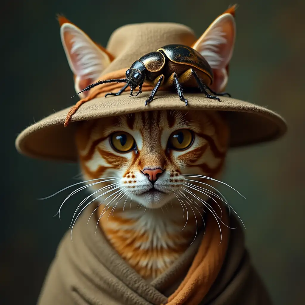 Cat-Wearing-a-Womans-Hat-with-Scarab-Beetle-Design