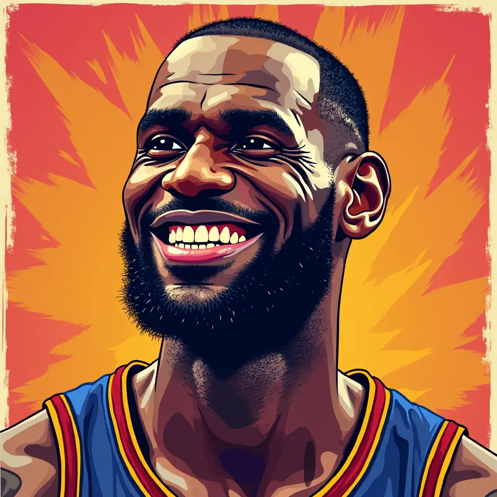 LeBron James smiles and likes in pop art style