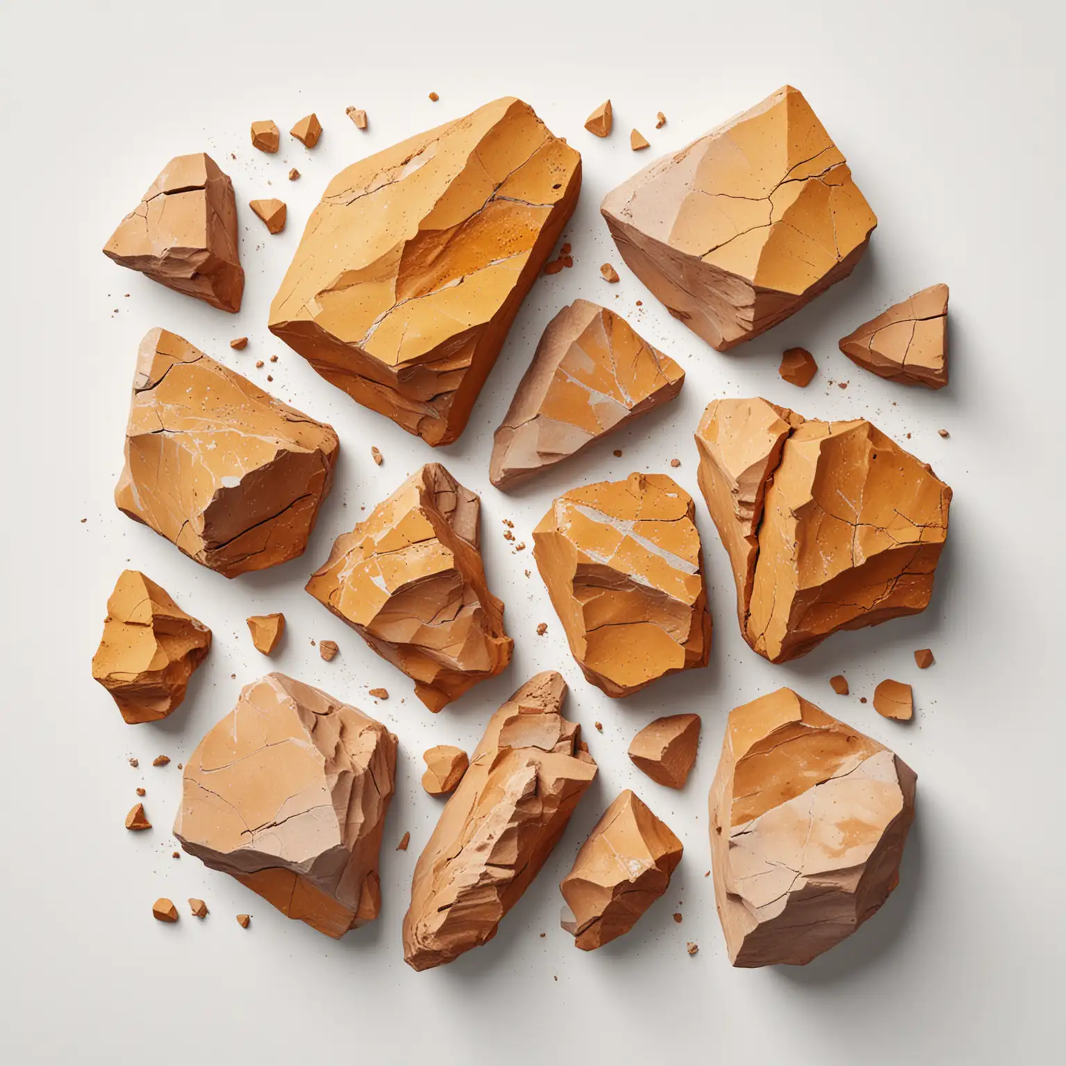 CloseUp-Photorealistic-Ochre-Fragments-on-White-Background