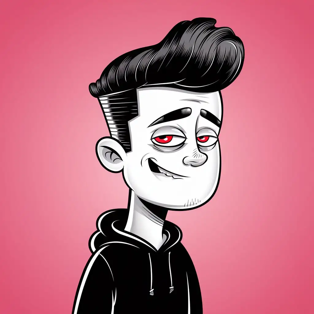 Stylish Teenage Hacker with Red Eyes and Pink Gradient Background