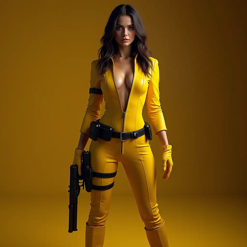 Mila-Kunis-in-Yellow-Tactical-Jumpsuit-with-Nunchucks-and-Glock-Cinematic-Style