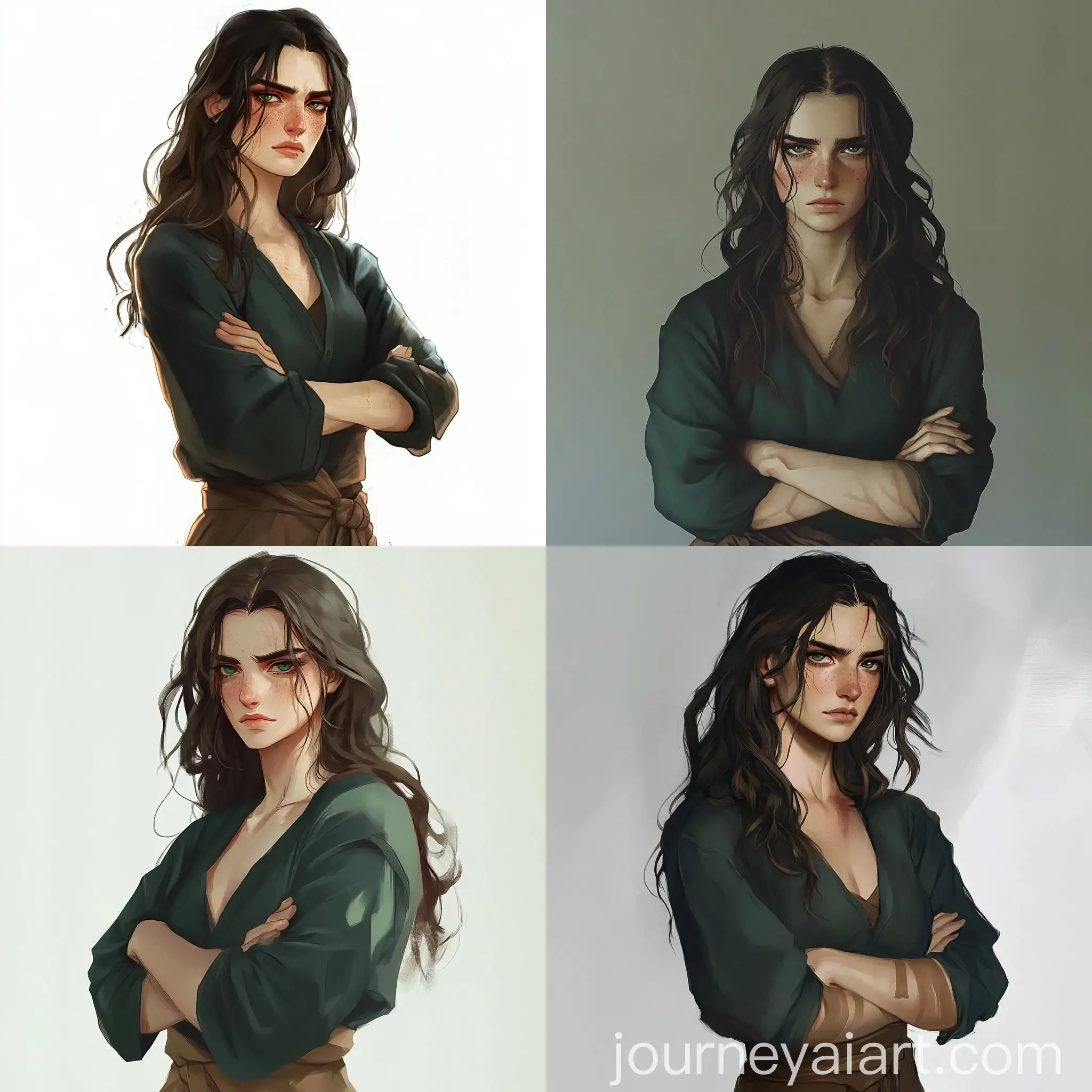 Girl-in-Cotton-Shirt-Crossing-Arms-and-Looking-Aside