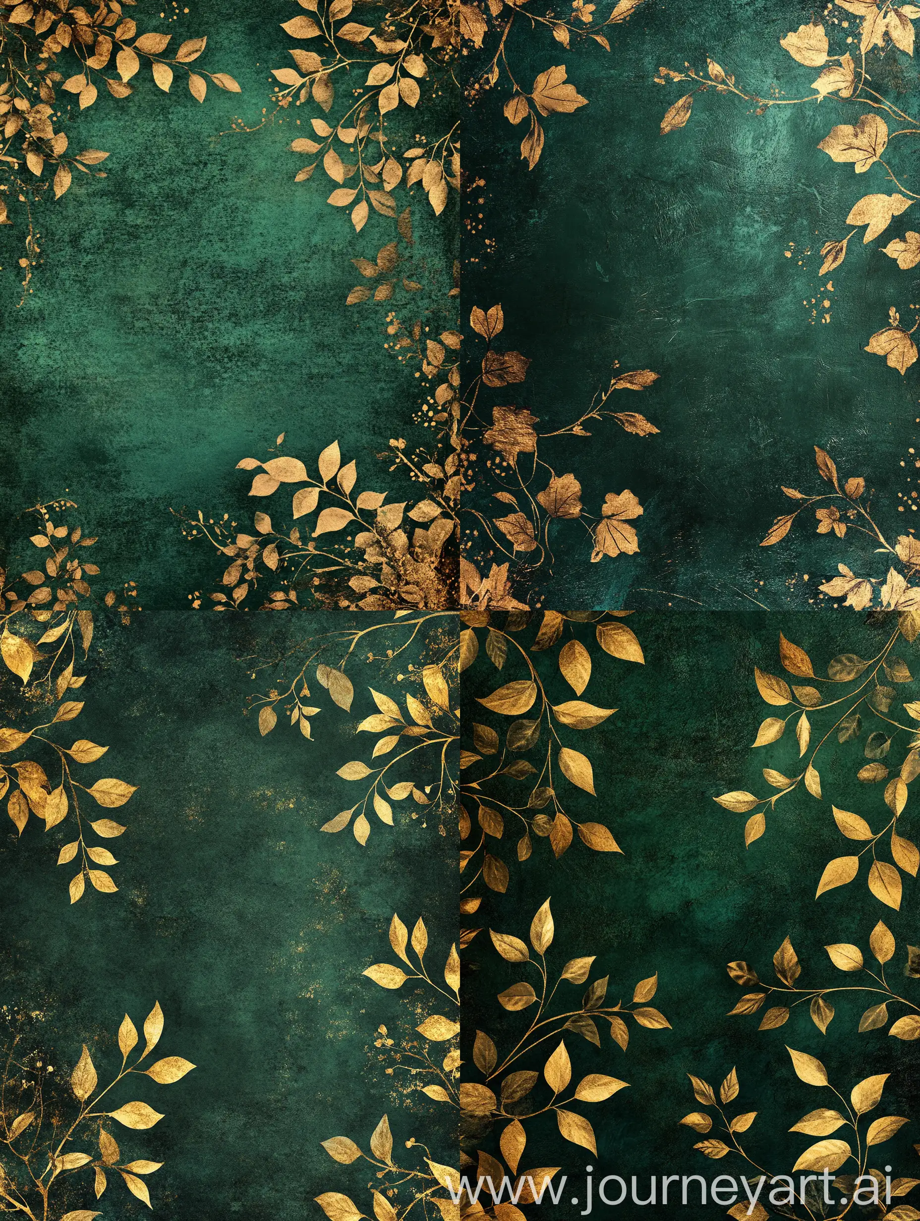 Fantasy-Floral-Digital-Paper-with-Dark-Green-and-Gold-Leaves