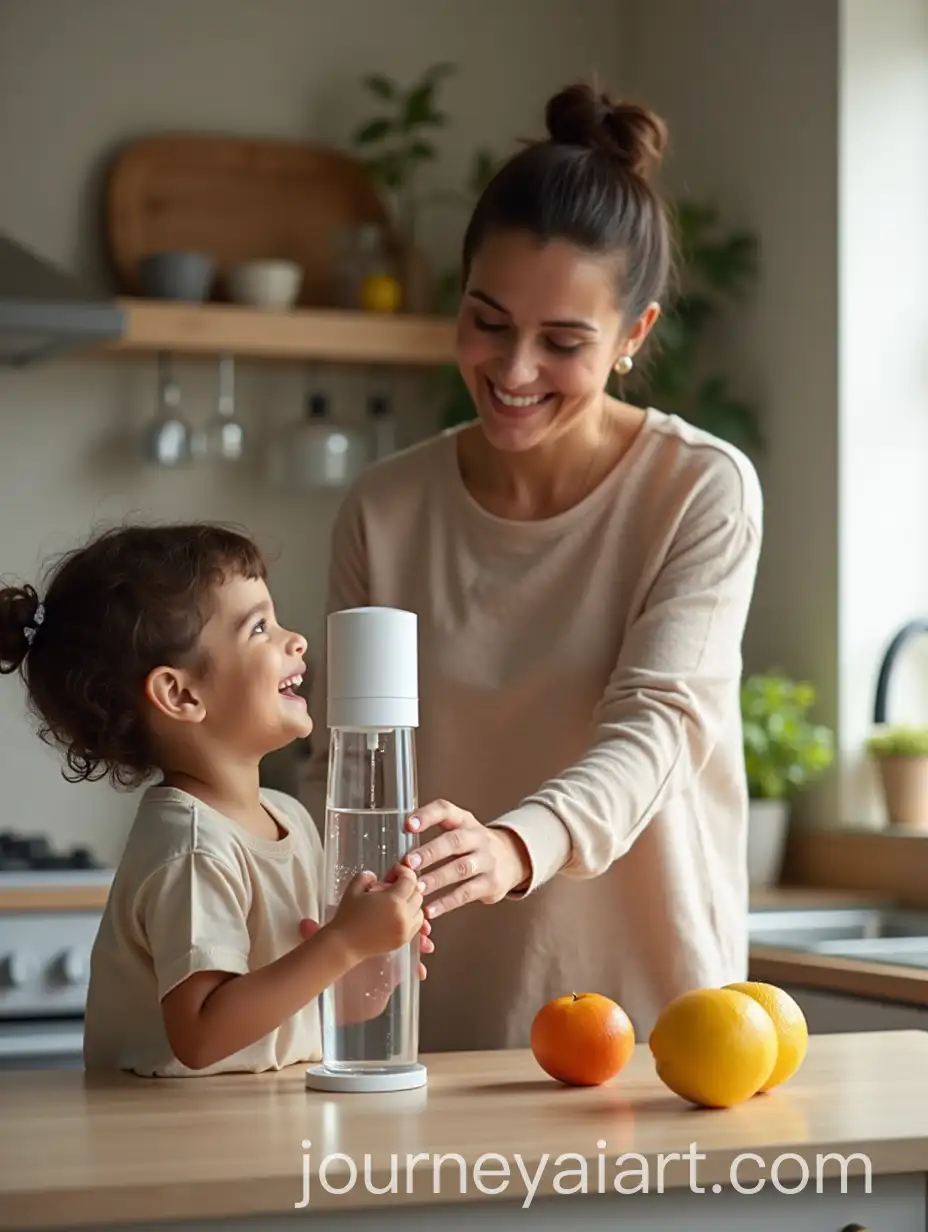 Indian-Mother-Giving-Glass-of-Water-to-Child-inAI-Image-Expansion-Kitchen-with-Water-Purifier-on-Countertop