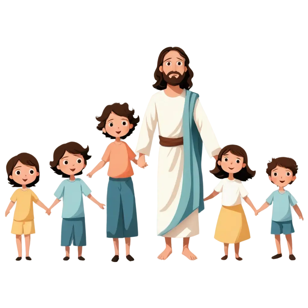 Jesus-Christ-and-Children-Cartoon-PNG-Image-Warmth-and-Joy-in-Open-Arms