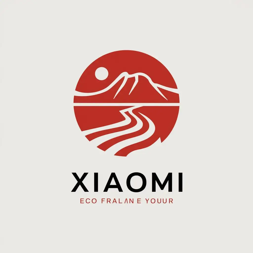 a vector logo design,with the text "Xiaomi", main symbol:Red tourism, treatment of silt and sand, eco-tourism, route,Minimalistic,be used in Travel industry,clear background