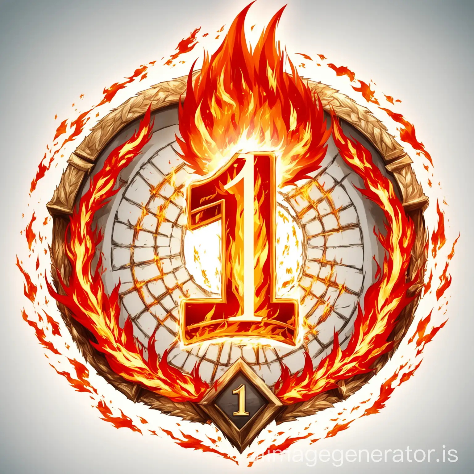 Anime-Style-Magic-Emblem-with-Fire-and-Number-1-on-White-Background