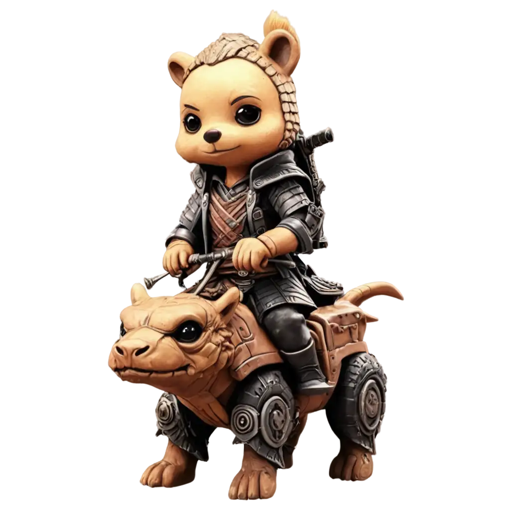 Chibi-Samurai-Bear-Riding-PostApocalypse-Dino-PNG-A-Whimsical-Adventure-in-Digital-Art