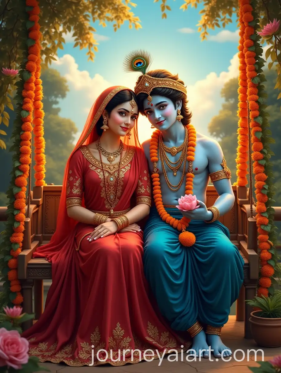 Radha-Krishna-Artwork-PromptRadha-and-Krishna-on-FlowerAdorned-Jhula-in-Divine-Serenity