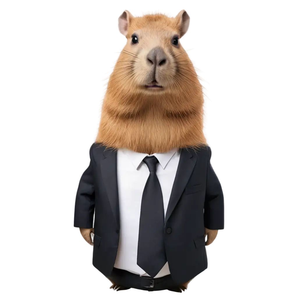 PNG-Image-of-a-Fat-Capybara-in-a-Black-Suit-Tie-and-White-Shirt-Unique-and-Memorable-Visual-Content