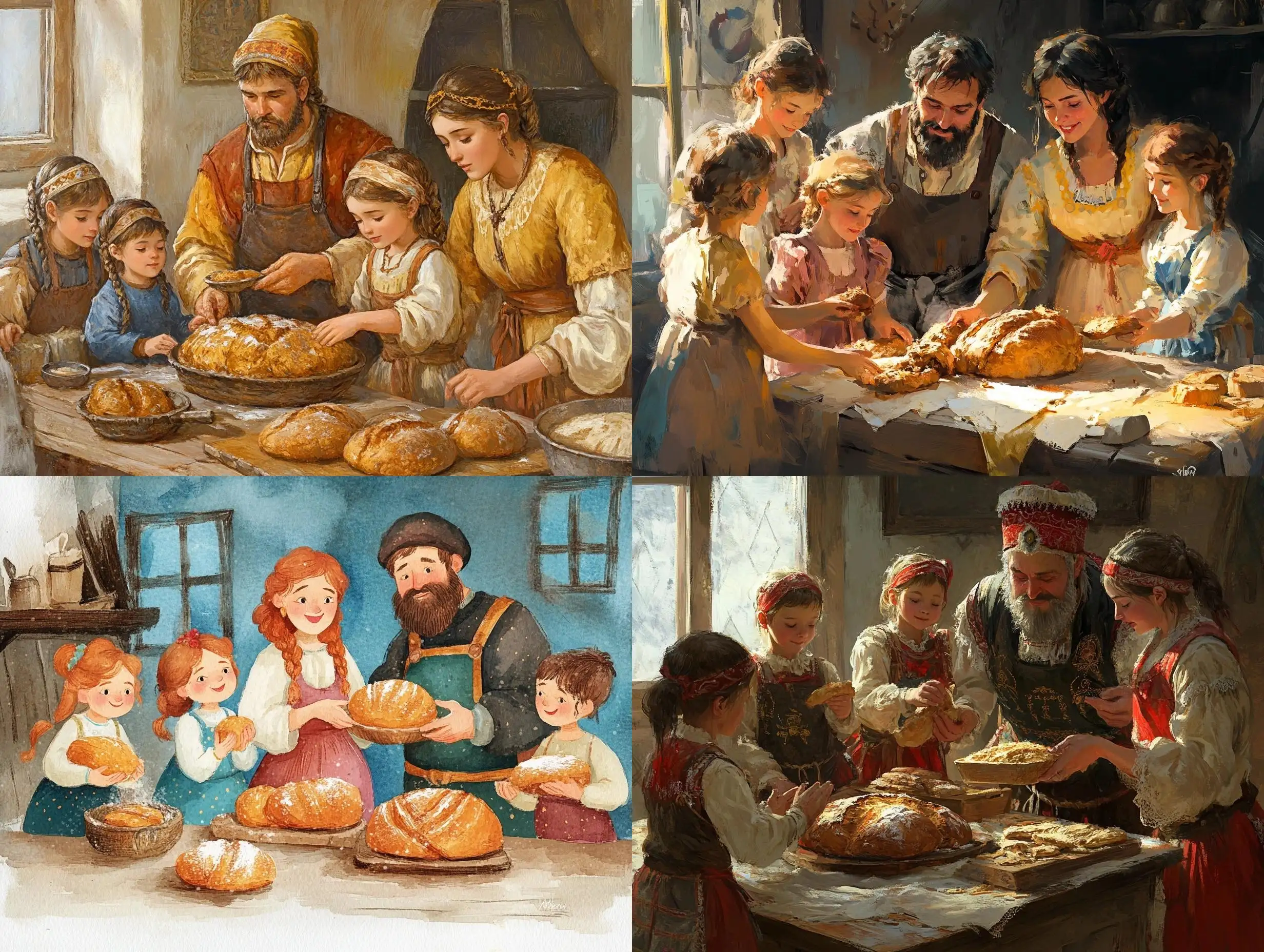 Cossack-Family-Baking-Bread-Together