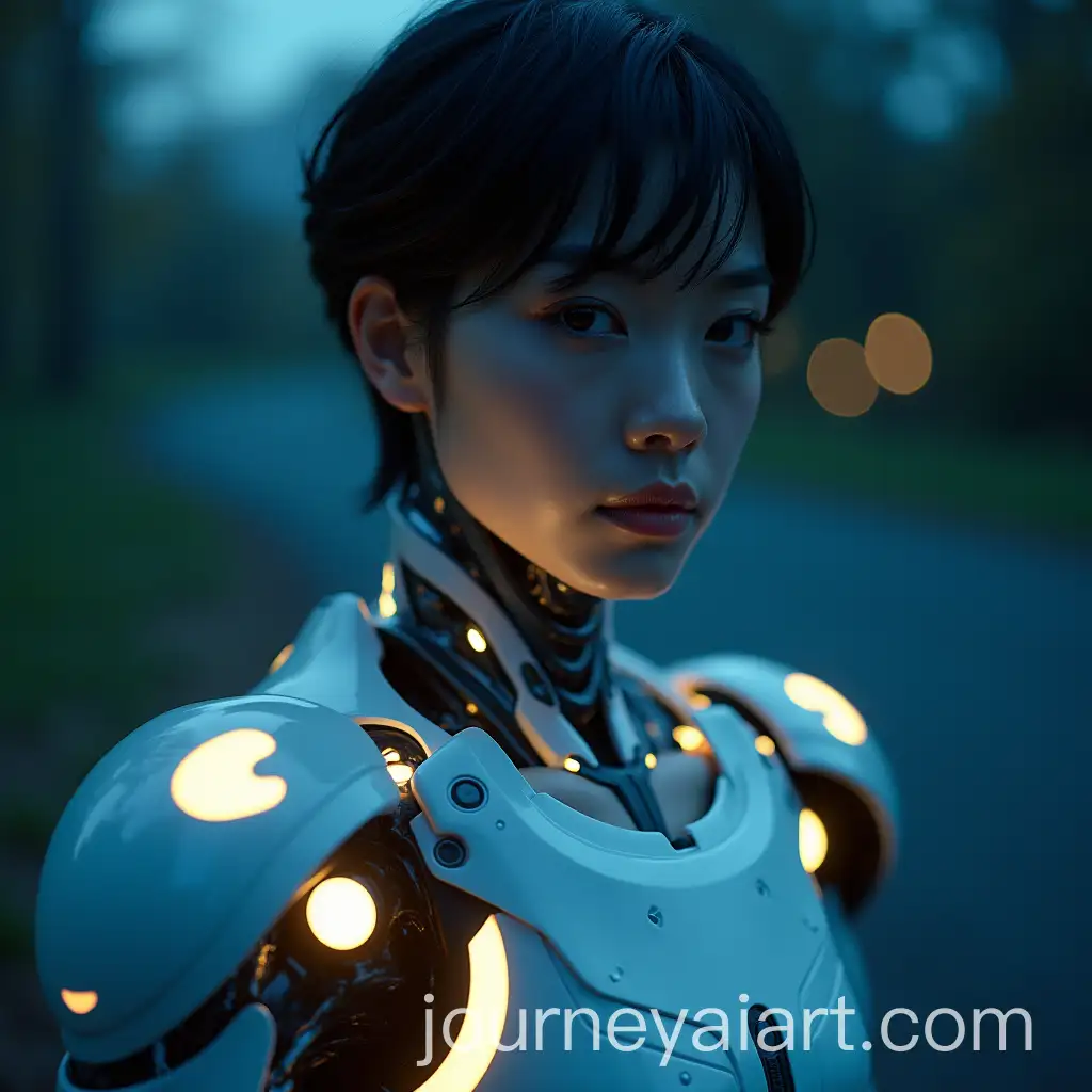 Asian-Man-with-Glowing-Mech-Armor-in-Night-Landscape