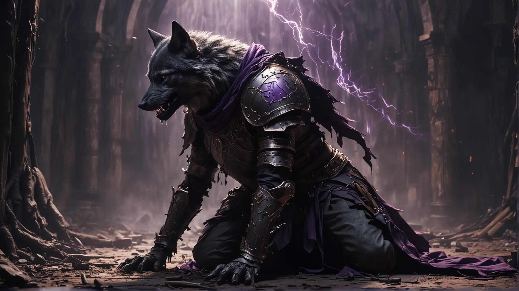 WolfKnight Weakened by Dark Magical Energy in Medieval Scene