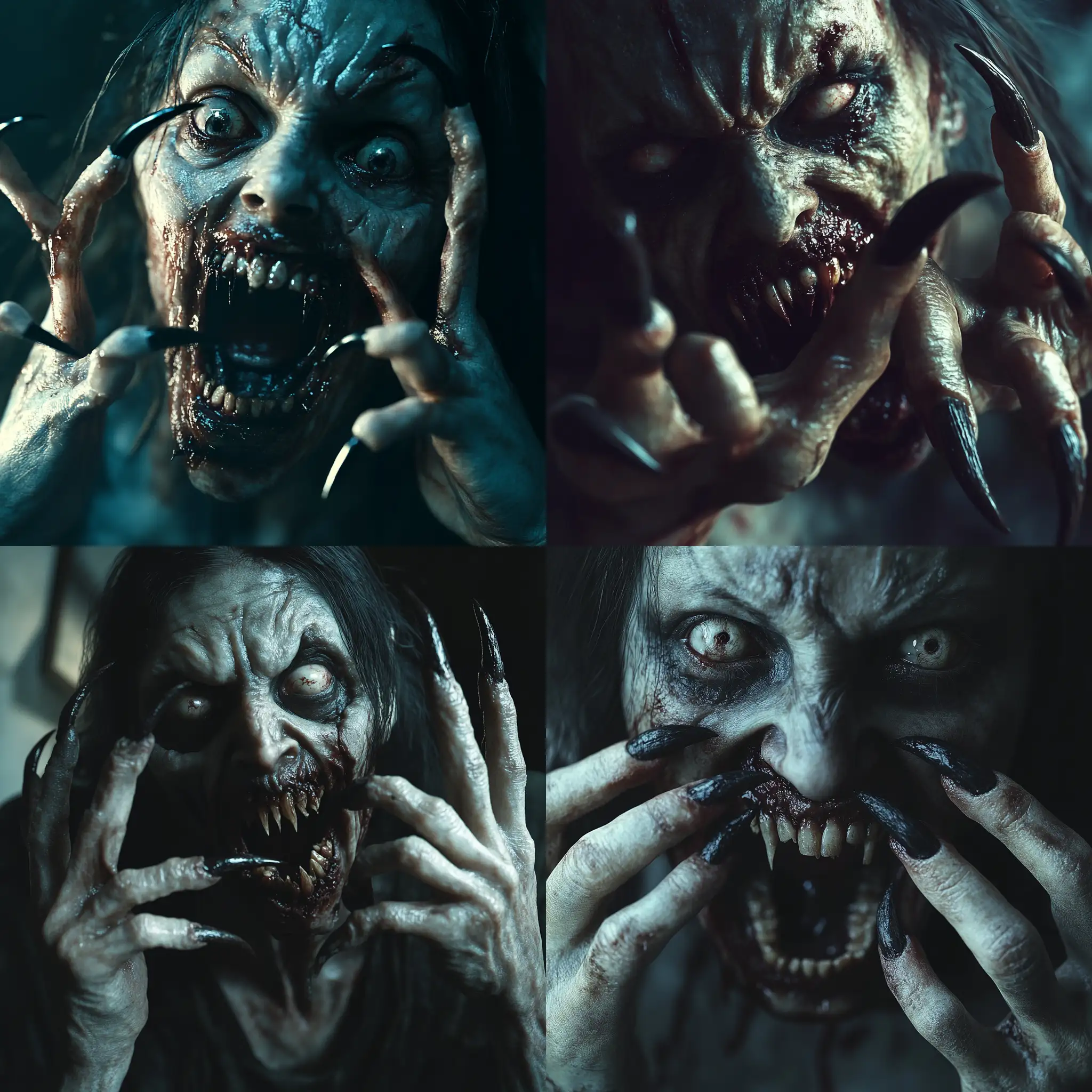 Detailed-Photorealistic-Female-Zombie-with-Menacing-Teeth-and-Nighttime-Atmosphere