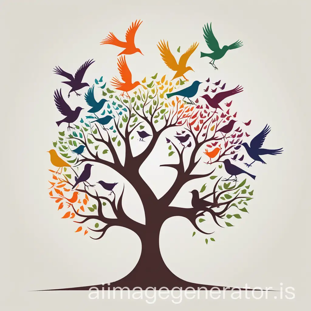 Logo-Design-for-O-DEMEN-Association-Featuring-a-Tree-with-Birds-in-Bright-Colors