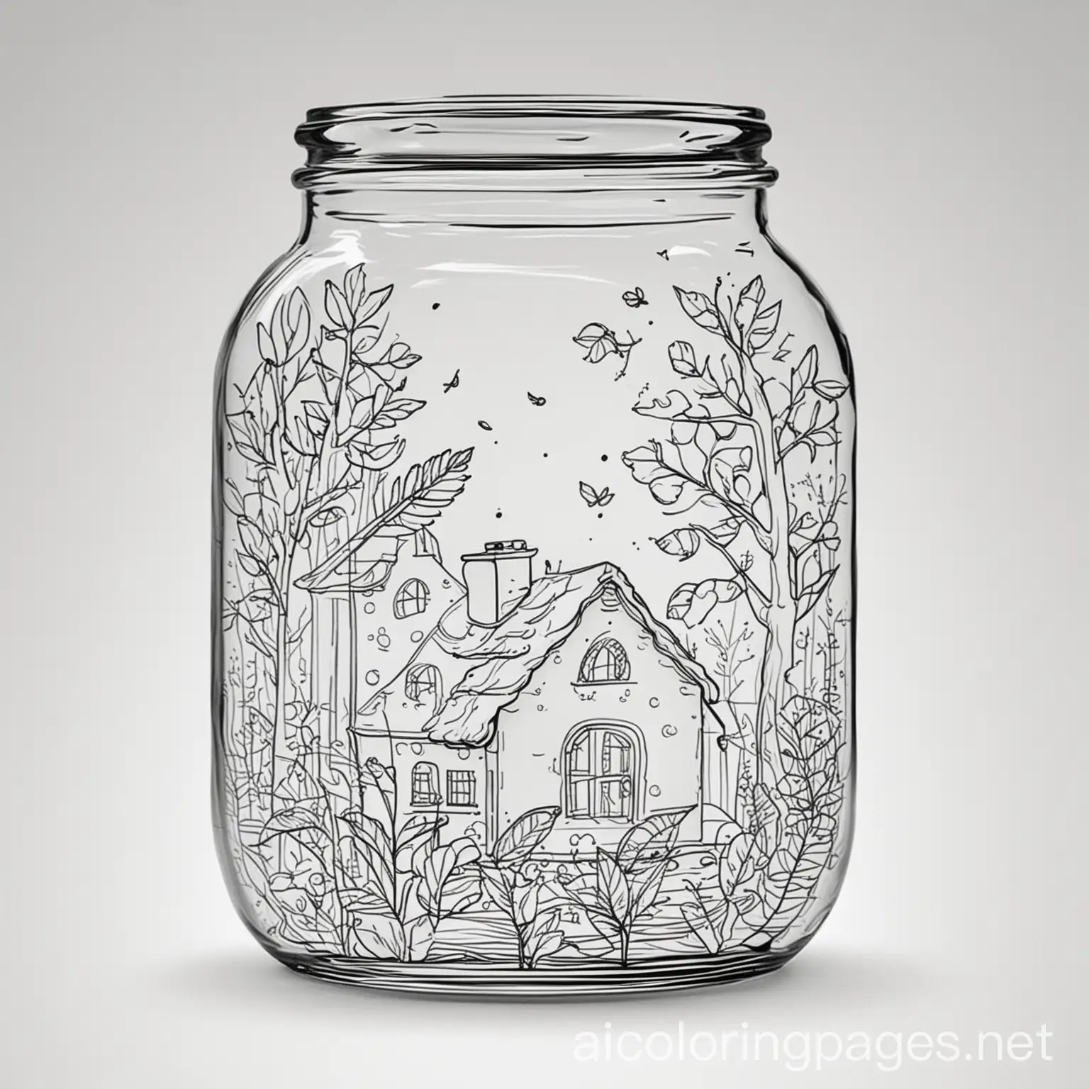 Cozy-Autumn-Home-Illustration-in-a-Glass-Jar-Coloring-Page