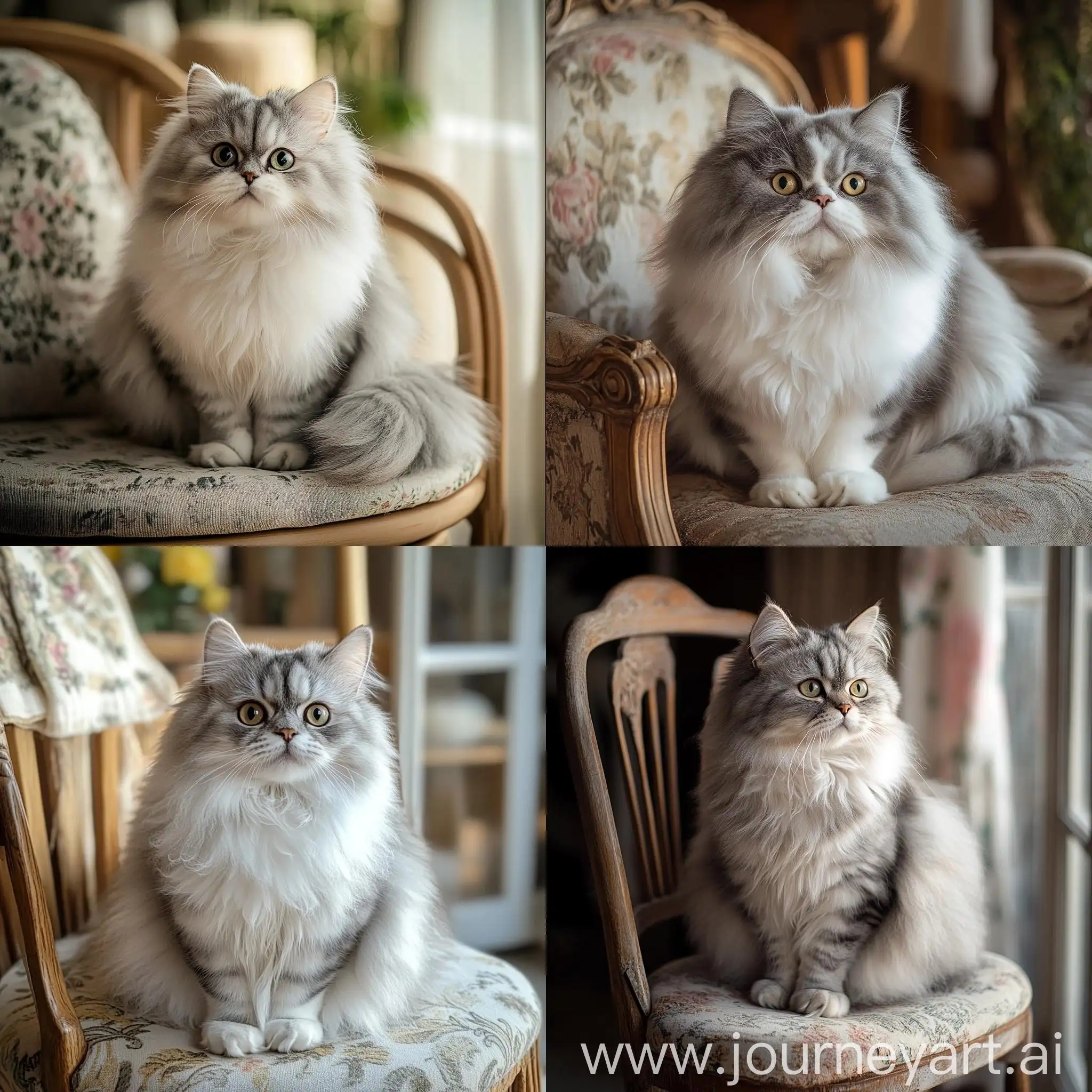 Graceful-Persian-Cat-Sitting-on-Wooden-Chair-in-Cozy-Home-Setting