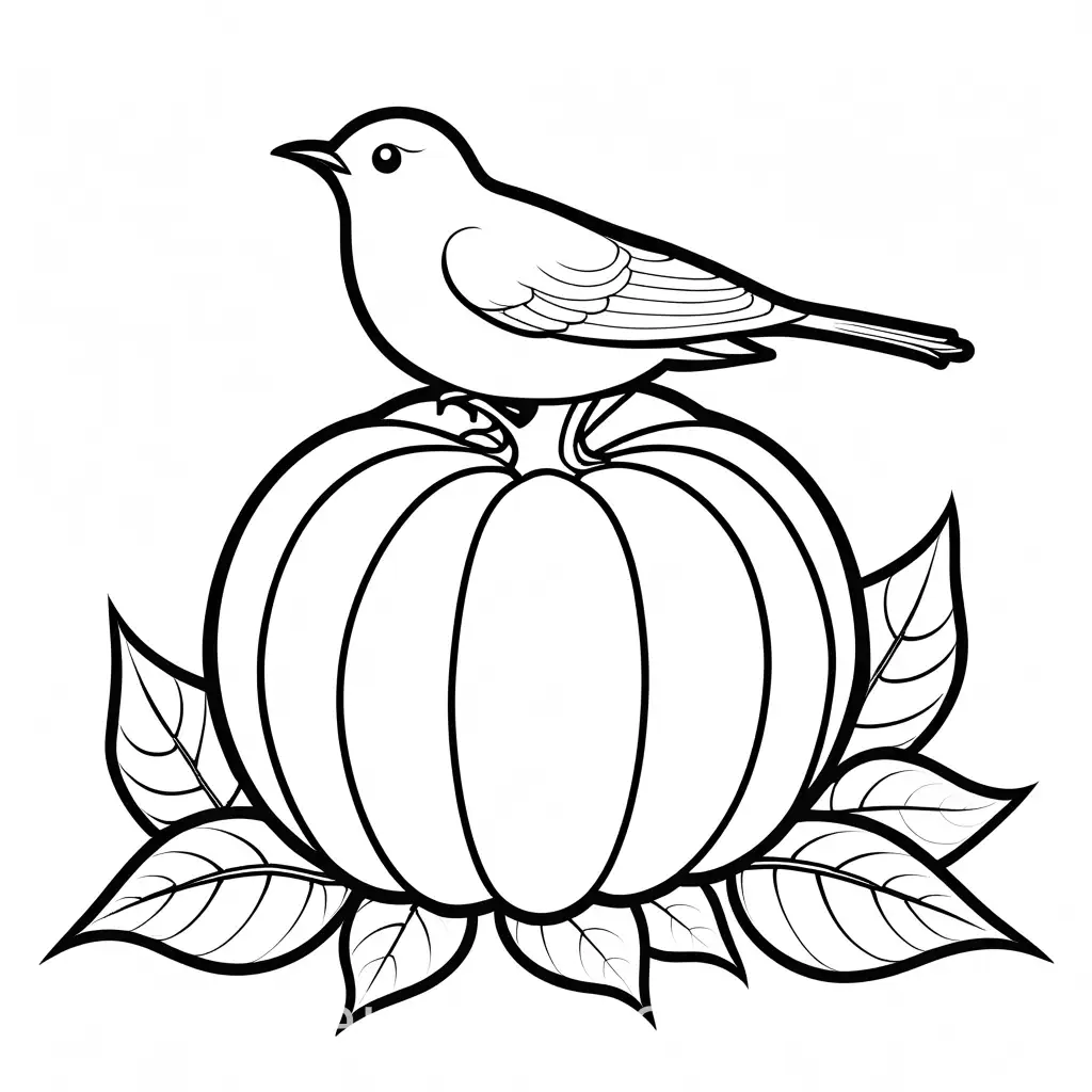 Cheerful-Pumpkin-and-Tiny-Bird-Coloring-Page