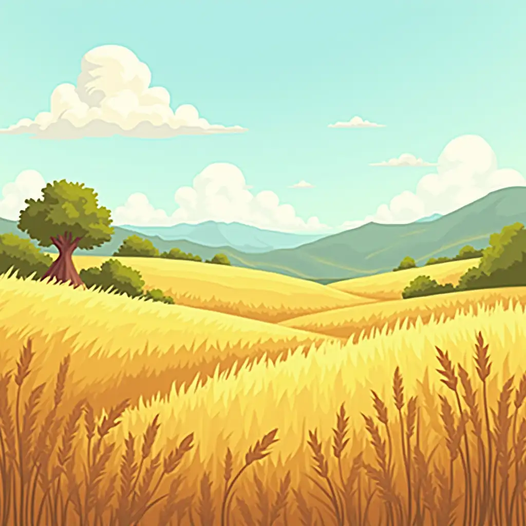 Spritesheet of Indian Wheat Farm Land, 2D side scroller , hand drawn art style