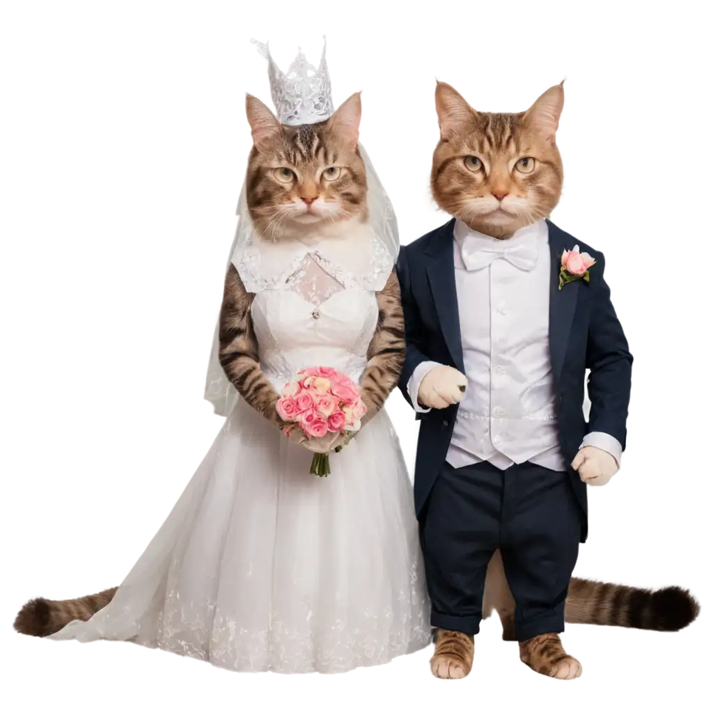 Married-Couple-of-Two-Cats-in-Wedding-Costumes-PNG-HighQuality-Digital-Image-for-Creative-Projects