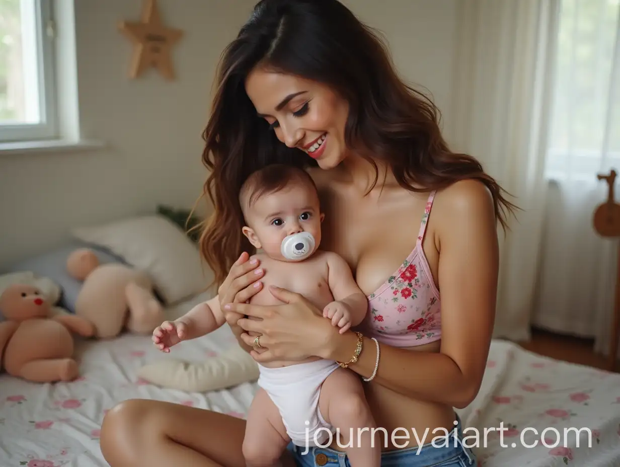 Persian-Mother-and-Baby-in-Intimate-Moment-in-Bedroom-with-Toys