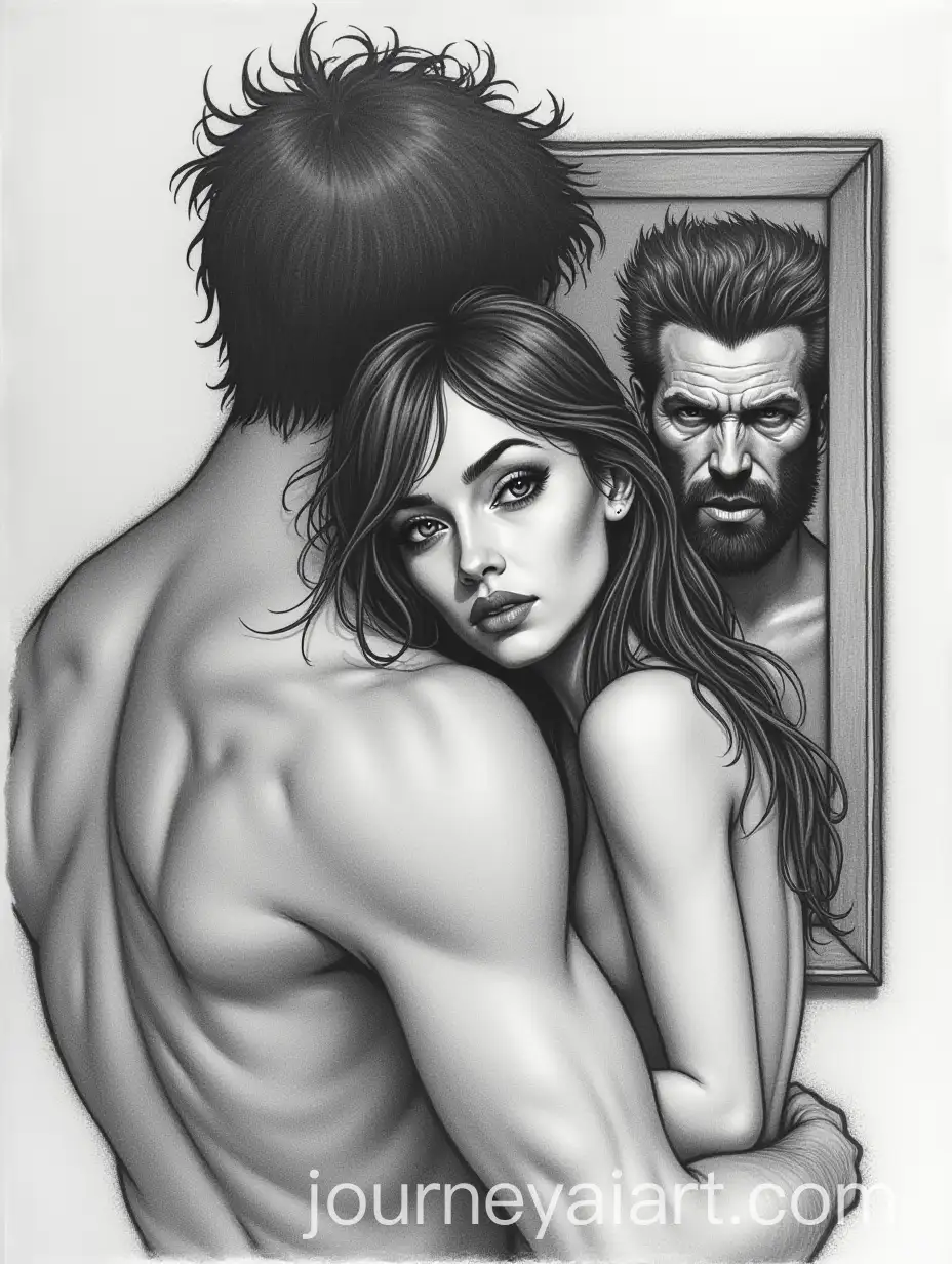 Tender-Embrace-and-Mysterious-Reflection-in-Pencil-Sketch