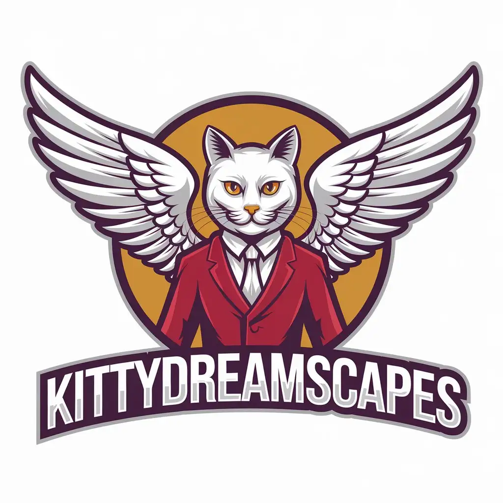 LOGO-Design-For-Kittydreamscapes-Angel-White-Cat-in-Red-Suit