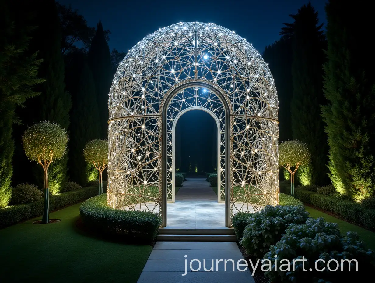 Luxurious-DiorStyle-Garden-with-Moonlit-Crystal-Dome-and-Rattan-Patterns