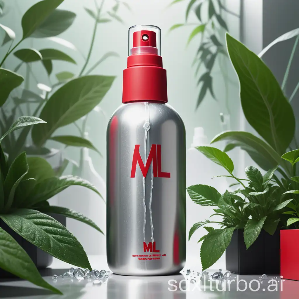 Modern-Minimalist-Flat-Lay-of-Silver-Metal-Spray-Bottle-with-Crystal-Mist-and-Green-Plants