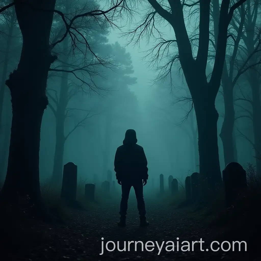 Male-Adventurer-in-Mysterious-Forest-Graveyard-at-Dusk