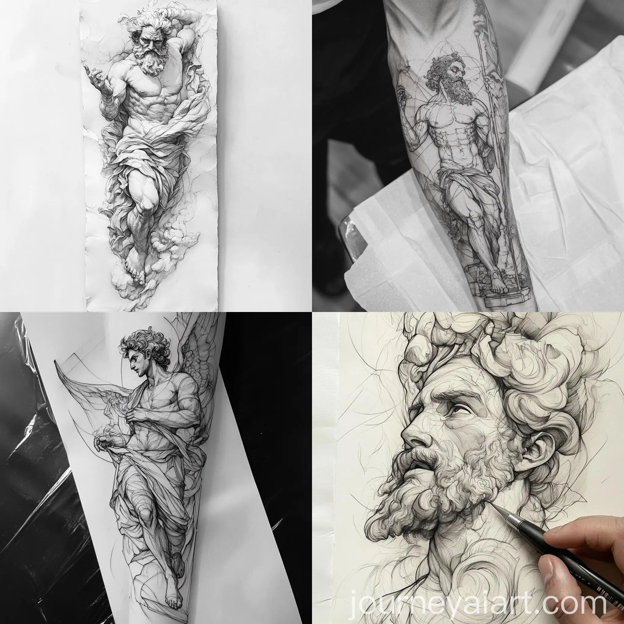 Prometheus-Giving-Fire-in-Blackwork-Style-Tattoo-Sleeve-Design