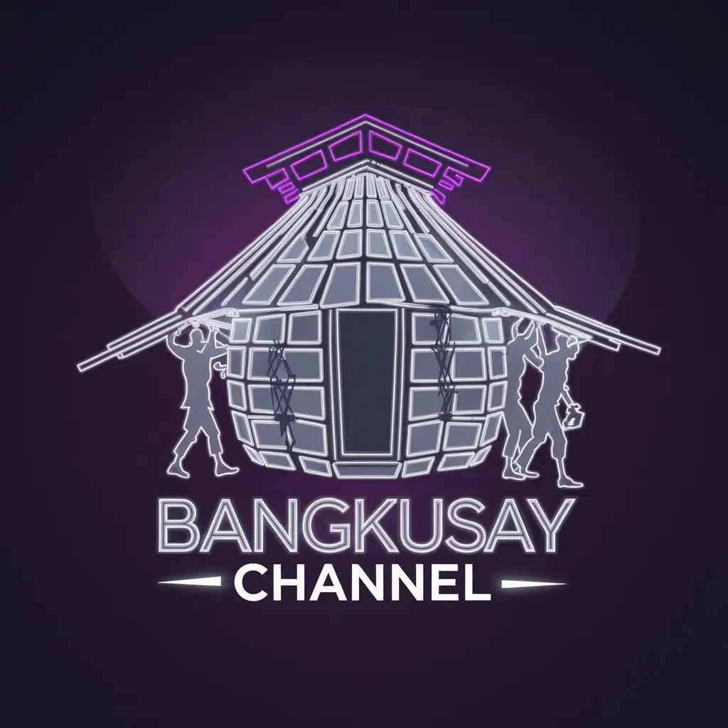 Logo Design for Bangkusay Channel Neon Bayanihan Bahay Kubo in Gray Black Purple Blue and Pink