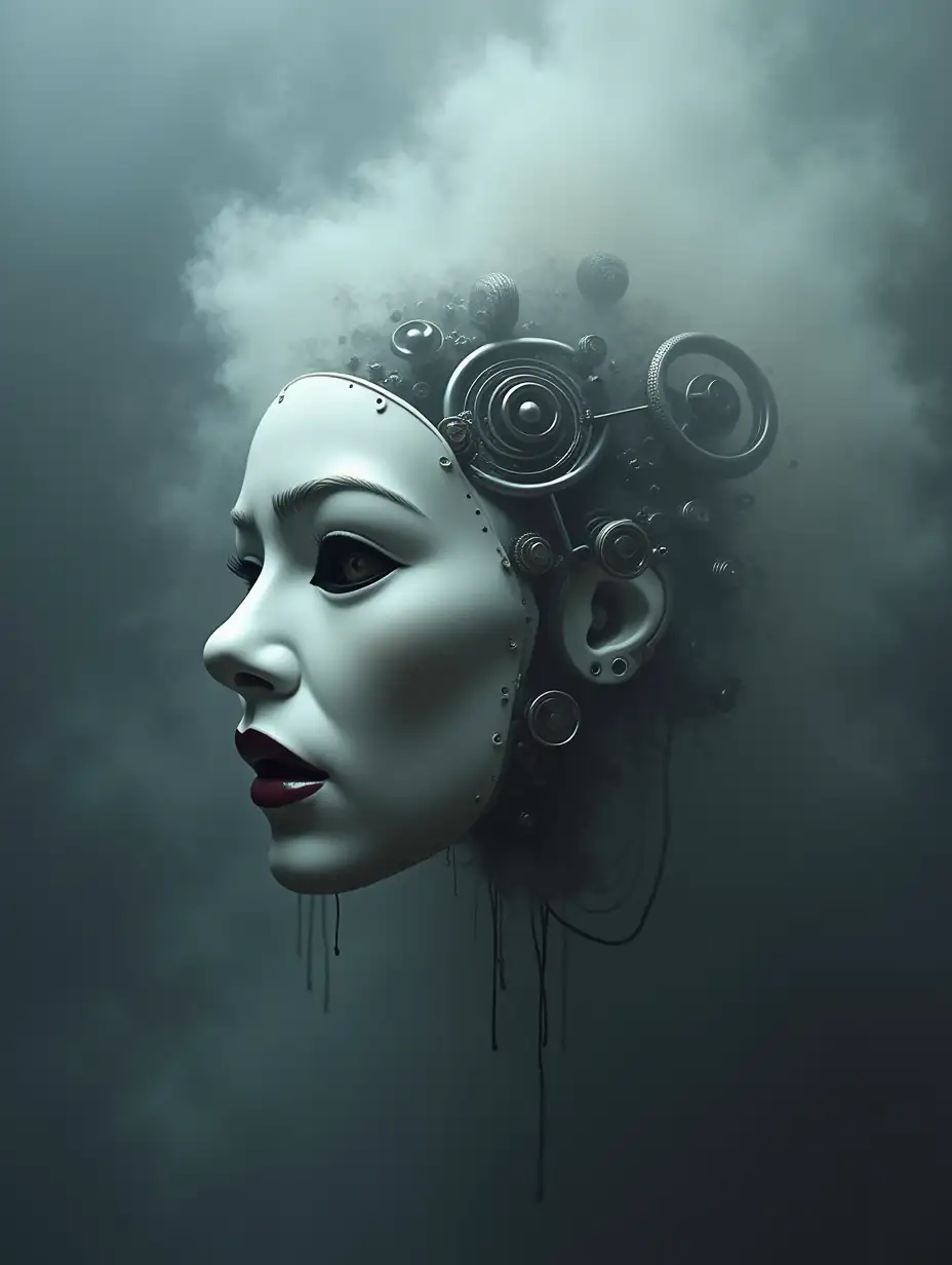 Mysterious-White-Female-Mask-Suspended-in-Smoke-with-Intricate-Mechanism