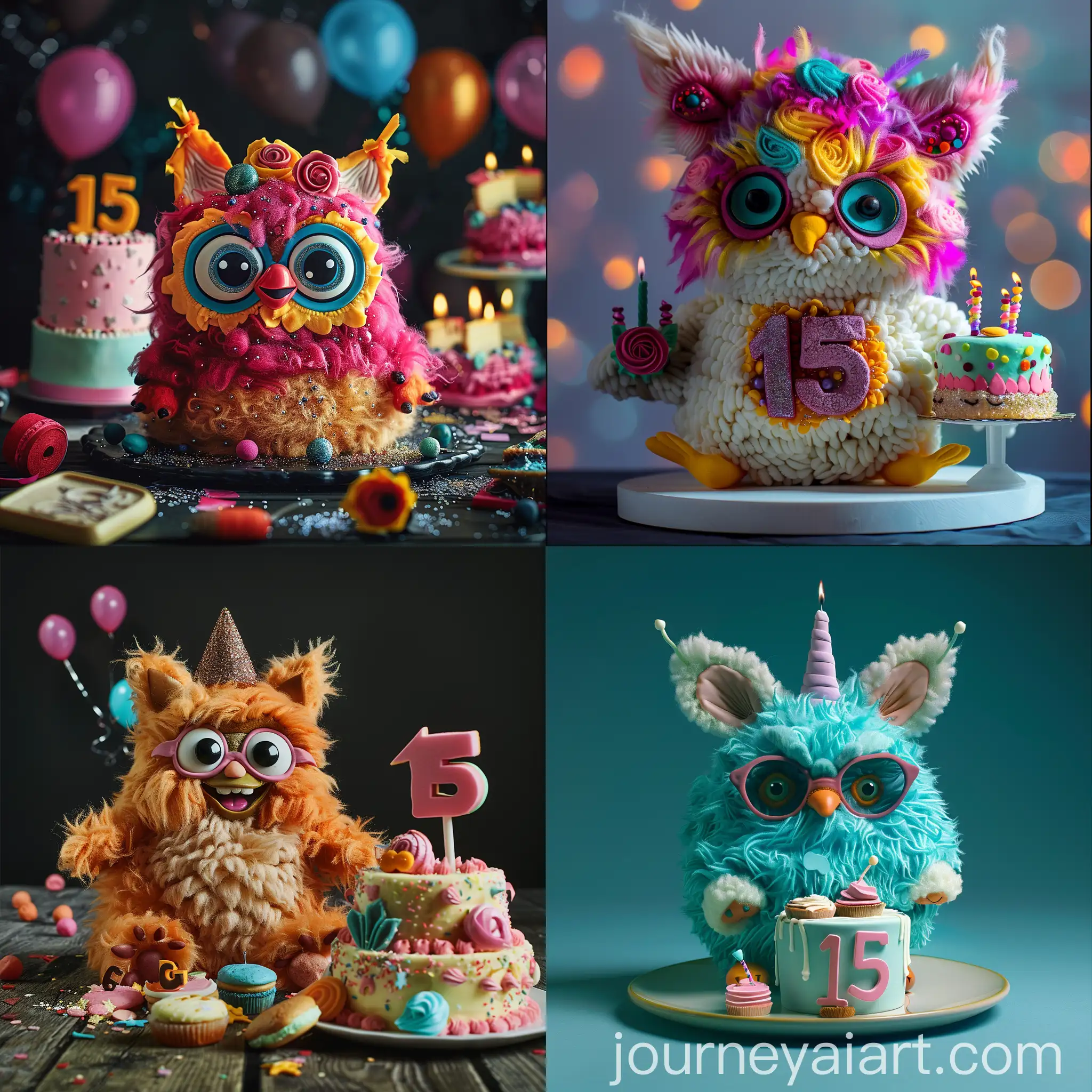 Furby-Celebrating-with-Cakes-and-Number-15