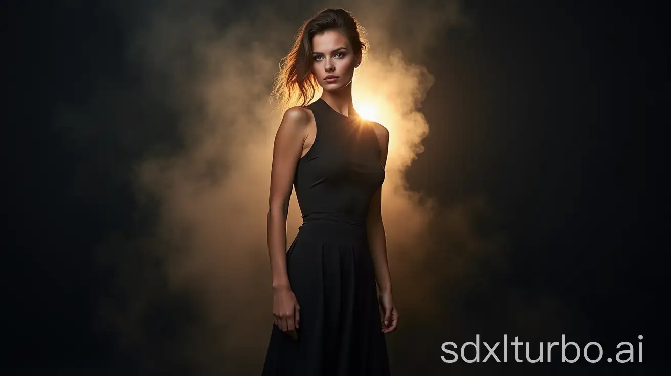 Elegant-European-Woman-in-Studio-Portrait-with-Atmospheric-Light-and-Smoke